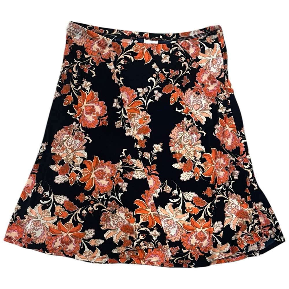 Jaclyn Smith Navy Orange Floral Skirt Y2K‎ Boho Autumn Fall Flowy Stretch Large